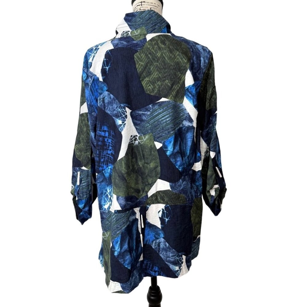 Ali Miles Womens Tunic Button-Up Top Abstract Blue White Lagenlook Size XL - Picture 3 of 8